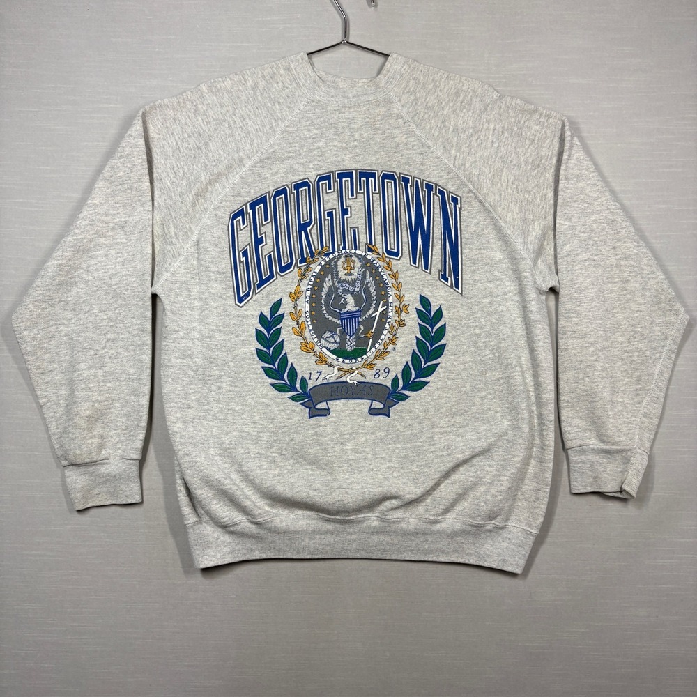 Vintage Tultex Georgetown Sweatshirt Men Large Gray Crest Maximum Sweats USA